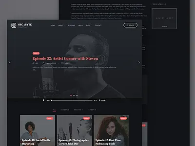 Megabyte audio dark elementor envato podcast themeforest wordpress