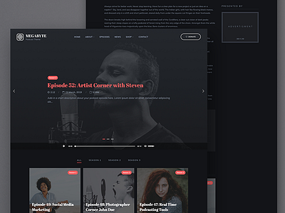 Megabyte audio dark elementor envato podcast themeforest wordpress