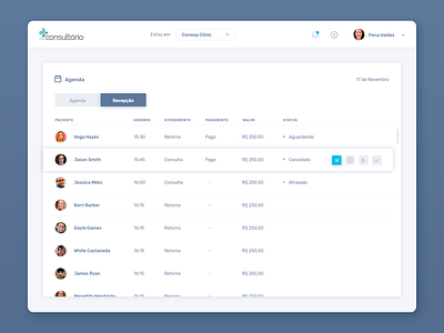 Clinic schedule clean clinic design experience interface layout list list view medicine system ui user ux white