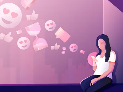 Emoji Flow balcony design emoji girl gradient phone pink sitting vector woman