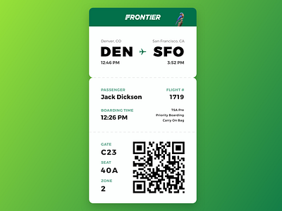 Daily UI 024 - Boarding Pass airlines boardingpass dailyui design flight frontier mobile sketch travel ui ux