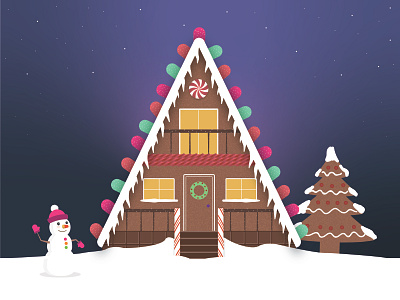 Gingerbread Winter Cabin adventure branding cabin candy candy cane candy corn character design flat gingerbread gingerbread man illustration outdoor snow snowman tree vector wander wanderlust winter