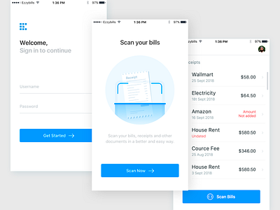 Billing App ai bills bill scanner billing app bills bookkeeping business cash easybills finance app ios login screen monthly planner payment receipts sanal scan scan bills scanner
