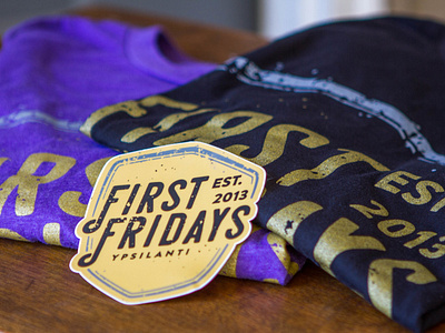 First Fridays Ypsi badge distressed screen print shield