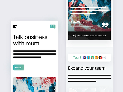 Mobile Landing Page for @Mum abstract cta design exploration exploration visual brand gradient landing page mobile product sans rounded shadow testimonial testimonials typography ui wireframe