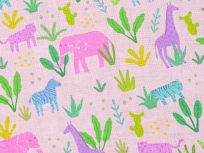 Pink Jungle africa animal background design fabric girl illustration jungle palm pattern pink seamless textile vector wildlife