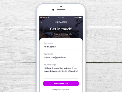 Daily UI 028 - Contact Us 028 app contact form contact us daily 100 challenge dailyui food app ios mobile mobile app sketch ui ui challenge ui interface