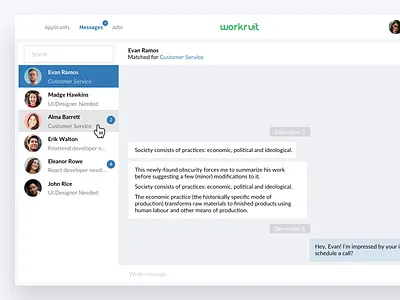 Workruit Platform: Messaging chat hiring interaction job messaging platform ui ux website