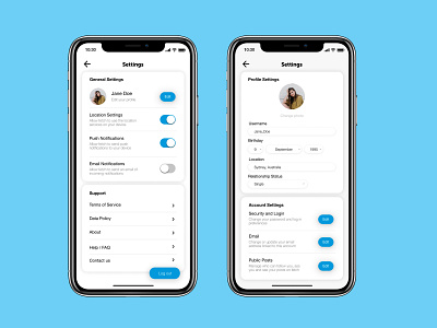 Daily UI Challenge 007 - Settings 007 app appsettings challenge dailyui dailyuichallange design dribbble profilesettings settings ui ux