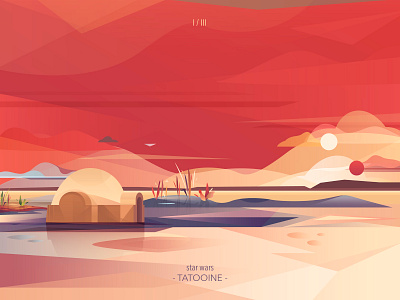 Tatooine from Star Wars Landscape desert design flat illustration illustrations landscape landscape illustration minimal nature planet sky space star wars sunset tatooine universe vector