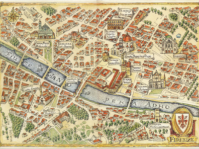 Firenze firenze firenze map florence graphic art illustration italy tourist map