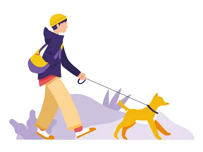 Dog Walk Autumn autumn concept dog illustration landing page park pet play vector
