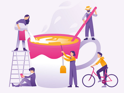 Making Tea Coffee Egg Nog beverage bike christmas coffee concept drink espresso gradient illustration landing page tea team