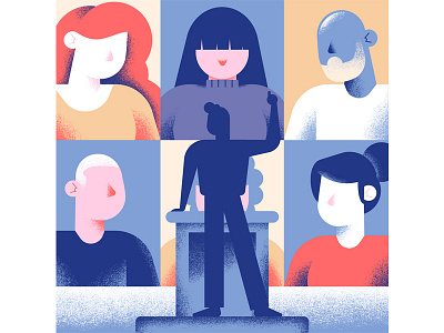 Quartz - become a member daniele simonelli dsgn editorial illustration grid illustration people people grid speaking texture vector wall