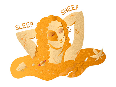 Sleep Sheep beautiful branding color design girl graphic art hair illustration orange space stars typography vector vintage weed