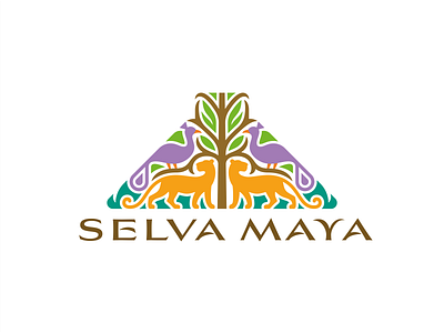 SELVA MAYA big cats ceiba fauna flora jungle logo maya peacock pyramid symmetry world tree