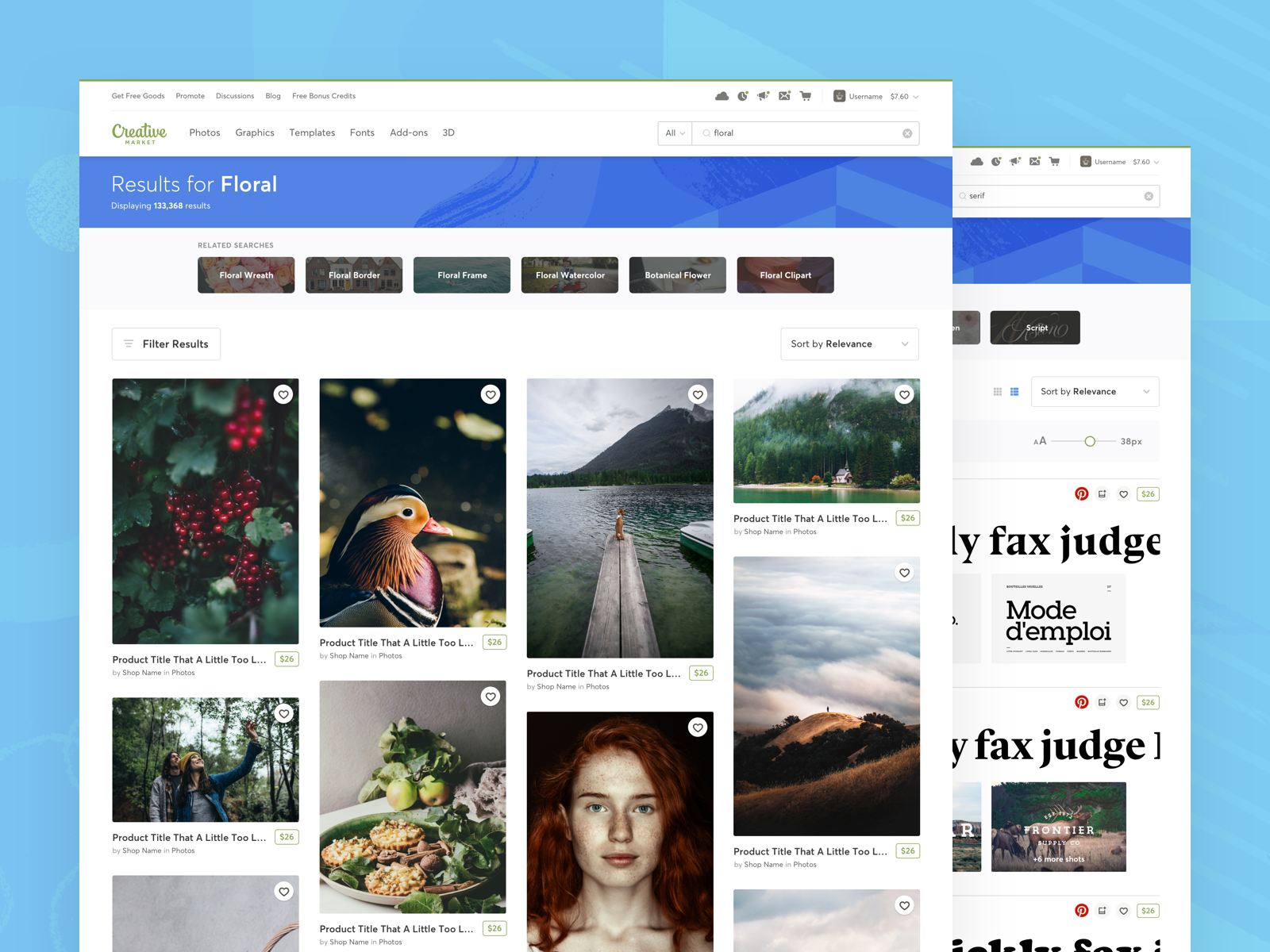 Example of Creative Market Photo and Font Search