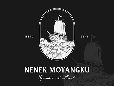 Nenekmoyang art badge badges black and white classic design handrawing handrawn illustration logo nature ocean outdoors rustic ship tee shirt vector vintage vintage badge wave