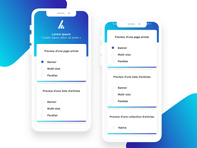 Application pour démo formats pub advertising app boutonradio design design app display display ad form builder form elements form field format pub iphone x app iphonex select ui8 ux