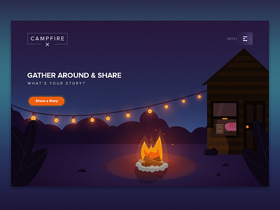 Campfire Concept beautiful illustration campfire illustration landing page design night scene ui ux wilderness