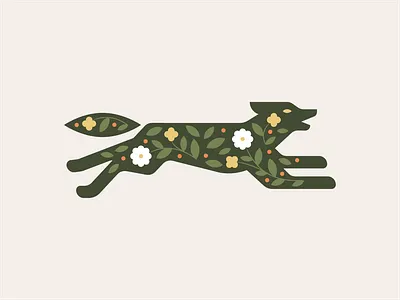 Running Wolf flowers silhouette wolf