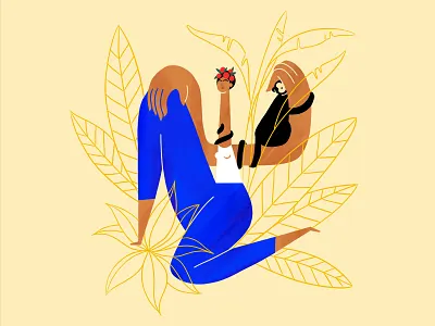 Frida character design frida frida kahlo illustration jungle monkey plants woman