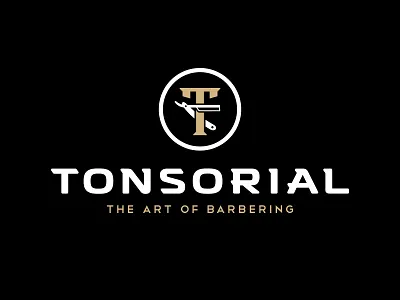 Tonsorial Barber Shop Logo Design barber beard blade comb design hair hair cut hairdresser icon knife logo mustache razor salon scissors shave straight razor stylistic tonsorial trim