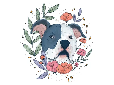 Dog Illustration art artist avatar book illustration digital art digital illustration dog dog icon dog illustration draw florals flowers illustration pet pet design plants portrait puppy