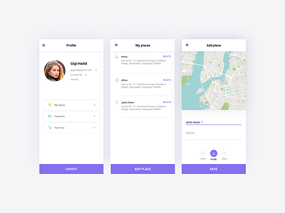 Profile places add andorid app branding buttons design ios location map my profile places profile remove selection toggle tread trending trending ui ui ux