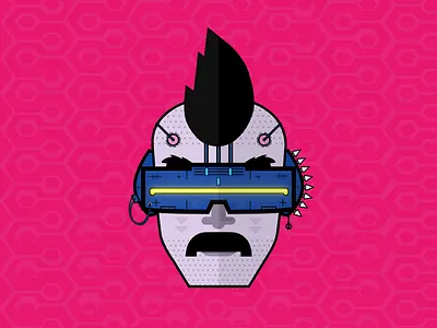 Cyberpunk Guy 80s android anime cyber cyberpunk cyborg illustration mustache portrait punk retro wave robot sci fi vector vr
