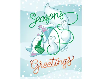 Season's Greetings - Puppy With Scanner barcodescanner card cards christmas comma commercialillustration dog holiday pets print seasonsgreetings secular holiday typography