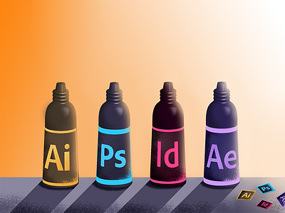 Adobe Bottles 🍾 3d adobe adobe xd after affects after effects bottel branding design graphic design illustration illustrator indesign marketing objects photoshop premier pro software stickers texture