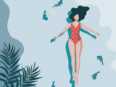 Melancholy charachter character fashion flat graphic illustration illustrator sea summer swiming vector