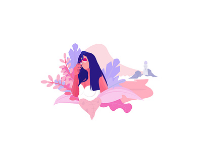 Beautiful girl and The light house beautiful girl character cloud designing flower illustration girl character graphic deisgn illustration light house sea