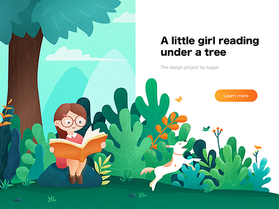 Little girl and dog dog education girl illustration reading tree web