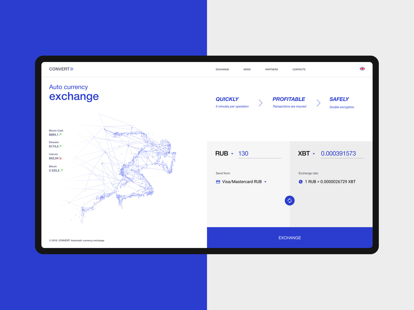 Example of Currency exchange service. Concept