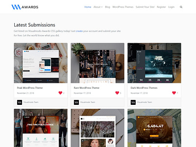 Visual Awards CSS Gallery - Submit Your Site For Free agency blog community concept css design free gallery landing page logo portfolio responsive slider submit template ui web design web development wordpress