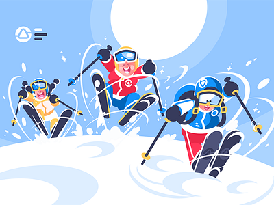 Happy children skiing character children flat happy illustration kids kit8 mountain ski skiing smiling snowy sport vector