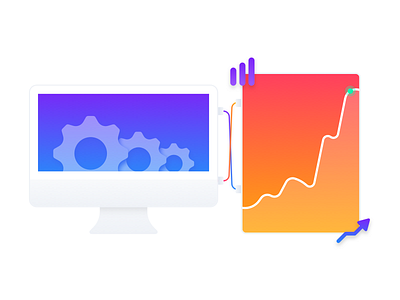 Increase Sales boost computer conversions convert design flat gradient graphic illustration improve increase line chart monitor sales sales dashboard sketch sketchapp