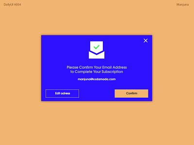 Daily UI 054 - Confirmation blue confirm confirmation contrast daily ui daily ui 054 dailyui dialog box e mail fresh interface peach pop up popup subscribe form subscription ui uiux user window window