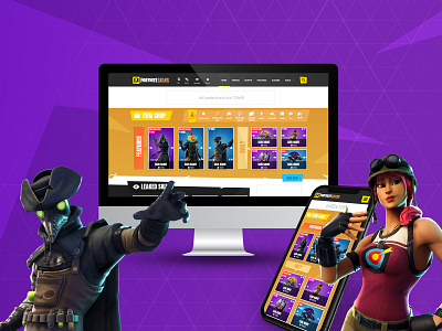 FortniteSkins Website cartoon cartoonish esports fortnite games gaming online game photoshop skins uiux vectore vibrant videogame web design website