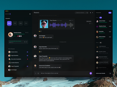 ECHO - Voice chat for gamers 10clouds chat comunication dark echo game interface message purple ui ux