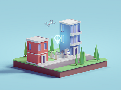 Drone Illustration b3d blender charge station drones illustration isometric low poly render