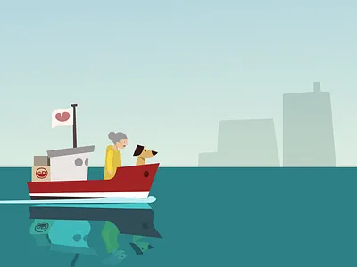 Still from "My ship" 2081 cartoon character dog future illustration sea ship sketch water