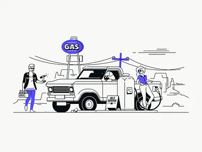 Holiday Road america car gas pump nature pickup road truck west