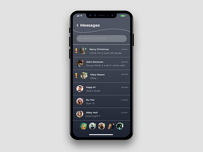 Instant messaging menu. dailyui darktheme day13 messagingmenu