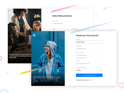 SignIn SignUp Page app card clean cv design flat register resume sign in sketch ui ux website