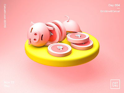 Pink Pig c4d color illustration low poly