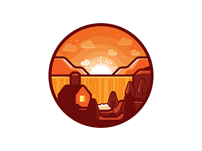 Sunrise house icon illustration landscape nature sunrise vector waterfall