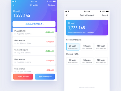 Gold coin withdrawals design mini，wechat， ui